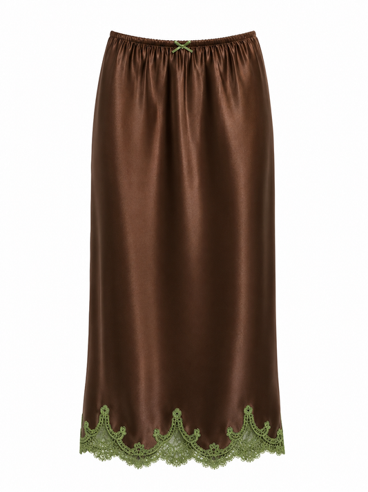 Jupon Gigi Marron à dentelle verte