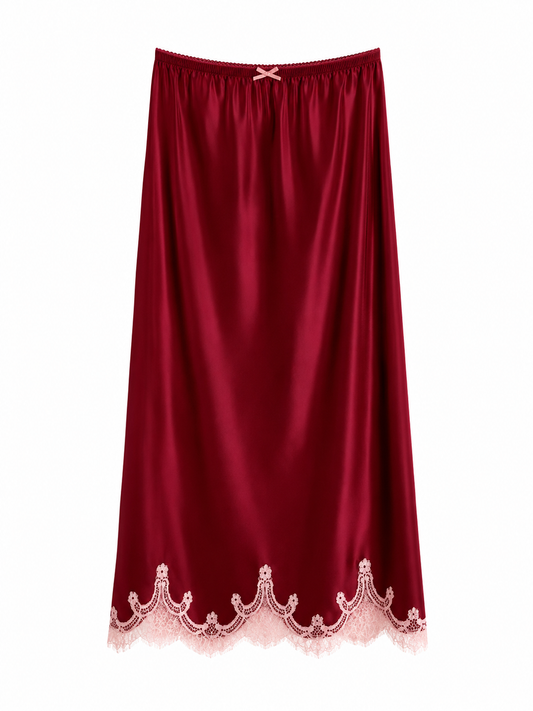 Jupon Gigi Bordeaux à dentelle rose