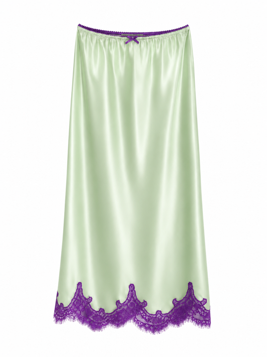 Jupon Gigi Vert Amande à dentelle violette