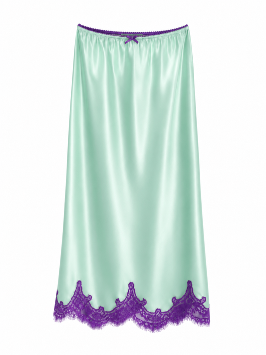 Jupon Gigi Vert Amande à dentelle violette