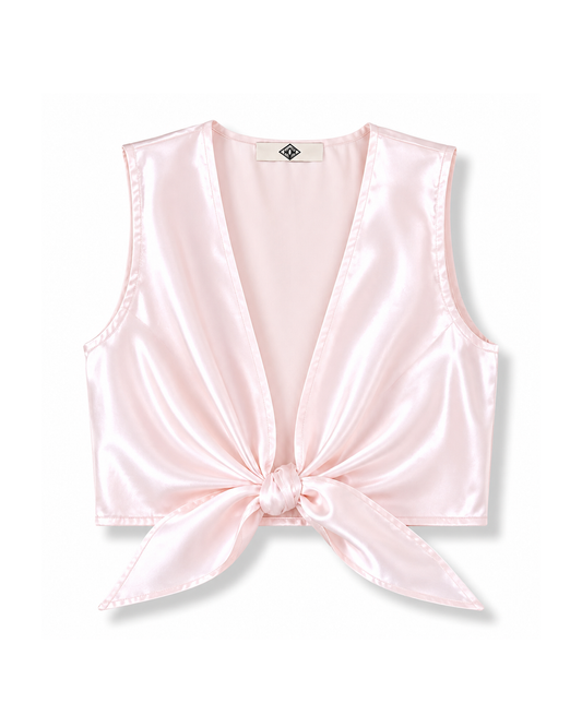 Top noué Satin Rose Pâle