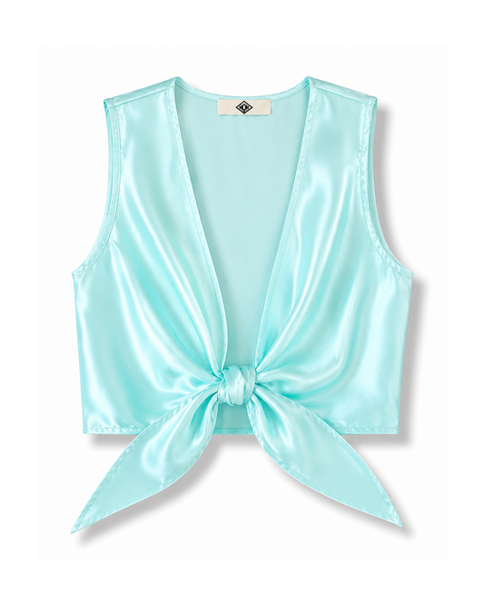 Top noué Satin Vert Aqua