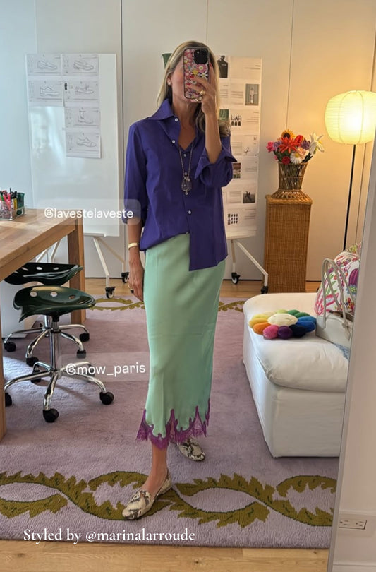 Jupon Gigi Vert Amande à dentelle violette