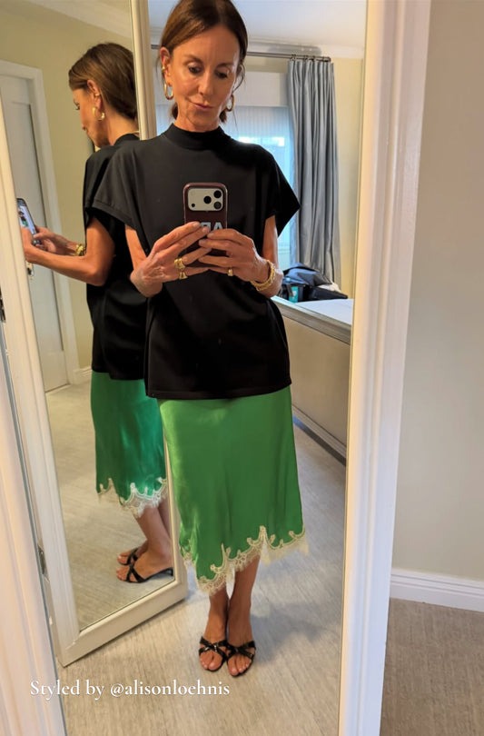 Jupon Gigi Vert Brazil à dentelle écru